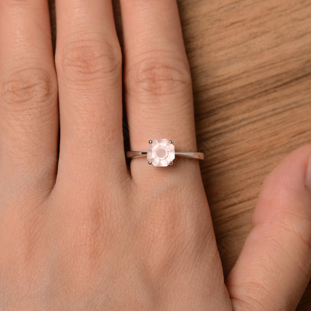 Octagon Shape Rose Quartz Solitaire Rings - Palmary
