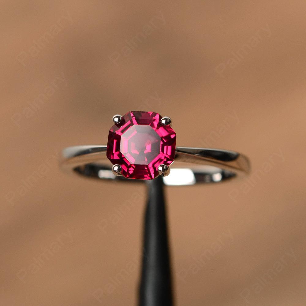 Octagon Shape Ruby Solitaire Rings - Palmary