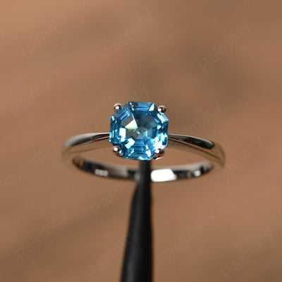 Octagon Shape Swiss Blue Topaz Solitaire Rings - Palmary