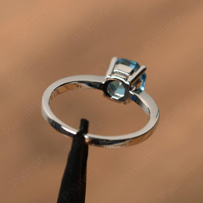 Octagon Shape Swiss Blue Topaz Solitaire Rings - Palmary