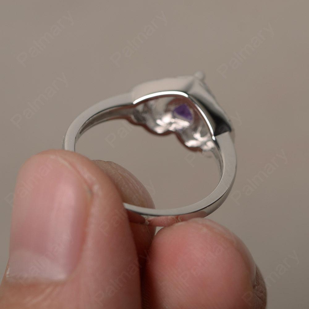 Heart Shaped Amethyst Double Halo Rings - Palmary