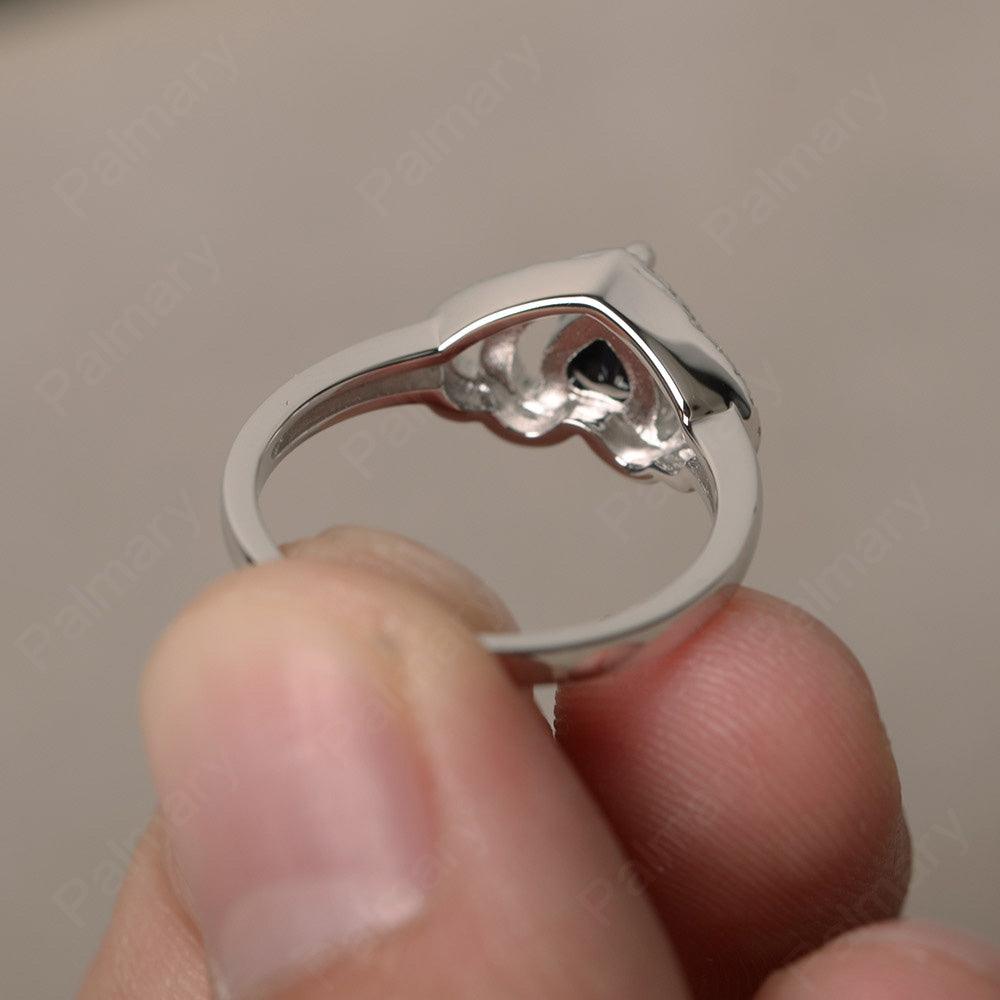 Heart Shaped Black Spinel Double Halo Rings - Palmary