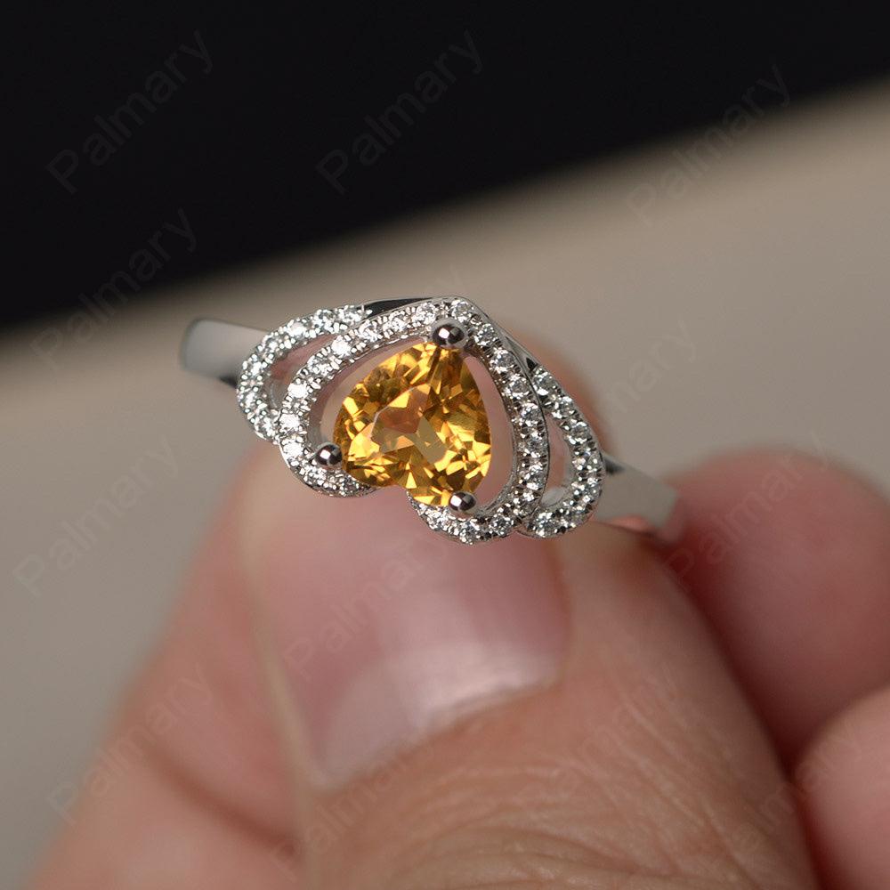 Heart Shaped Citrine Double Halo Rings - Palmary
