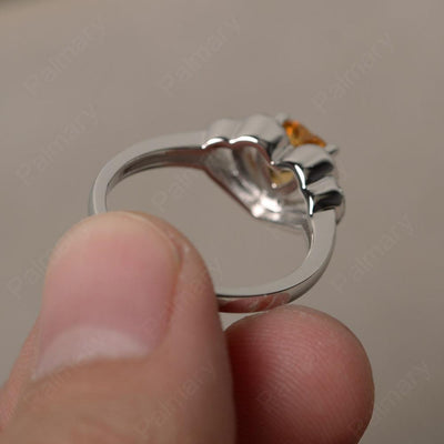 Heart Shaped Citrine Double Halo Rings - Palmary