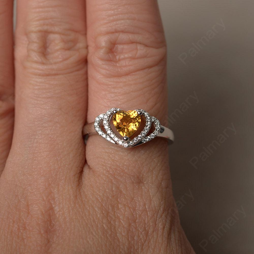 Heart Shaped Citrine Double Halo Rings - Palmary