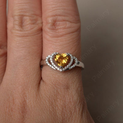 Heart Shaped Citrine Double Halo Rings - Palmary