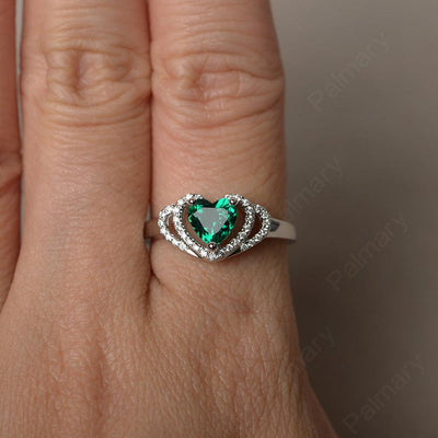 Heart Shaped Emerald Double Halo Rings - Palmary