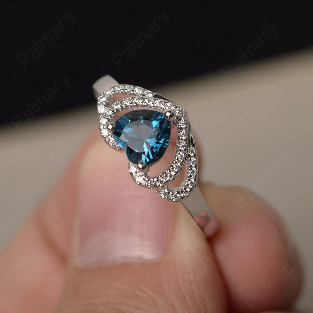 Heart Shaped London Blue Topaz Double Halo Rings - Palmary