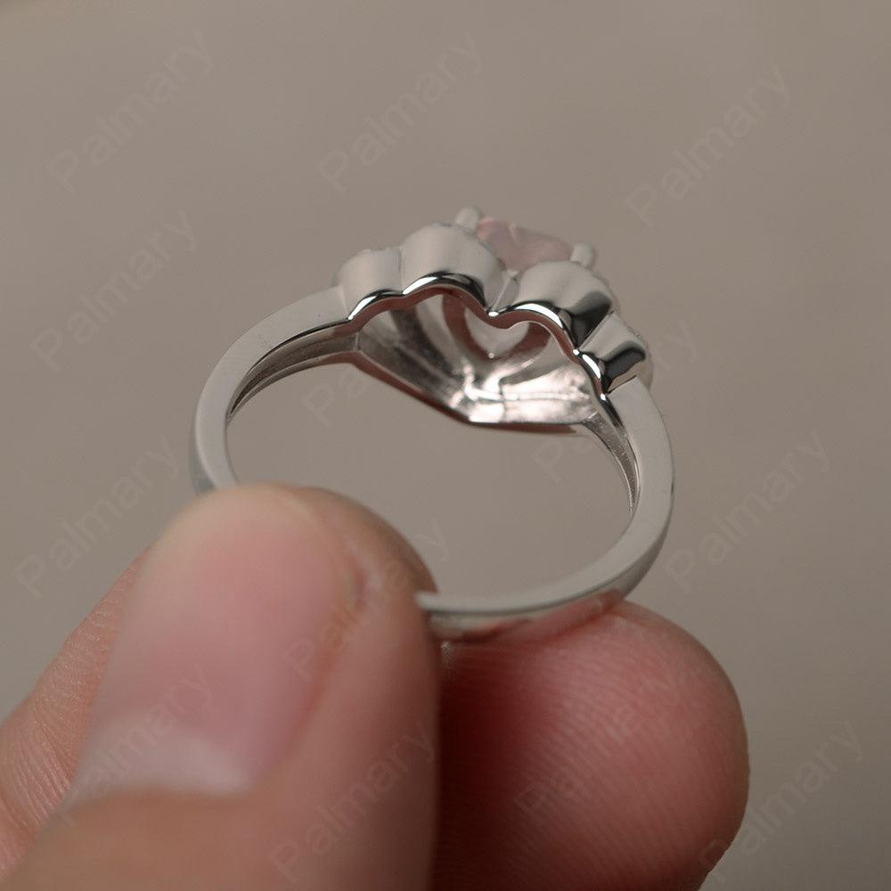 Heart Shaped Rose Quartz Double Halo Rings - Palmary