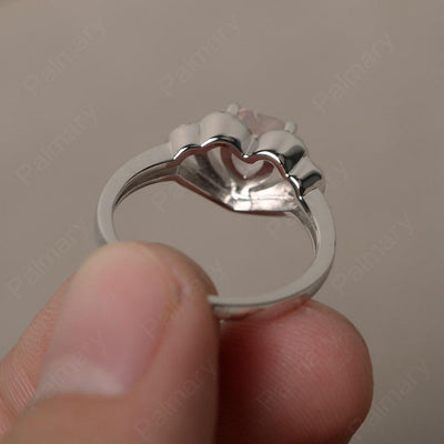 Heart Shaped Rose Quartz Double Halo Rings - Palmary