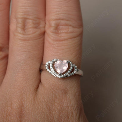Heart Shaped Rose Quartz Double Halo Rings - Palmary