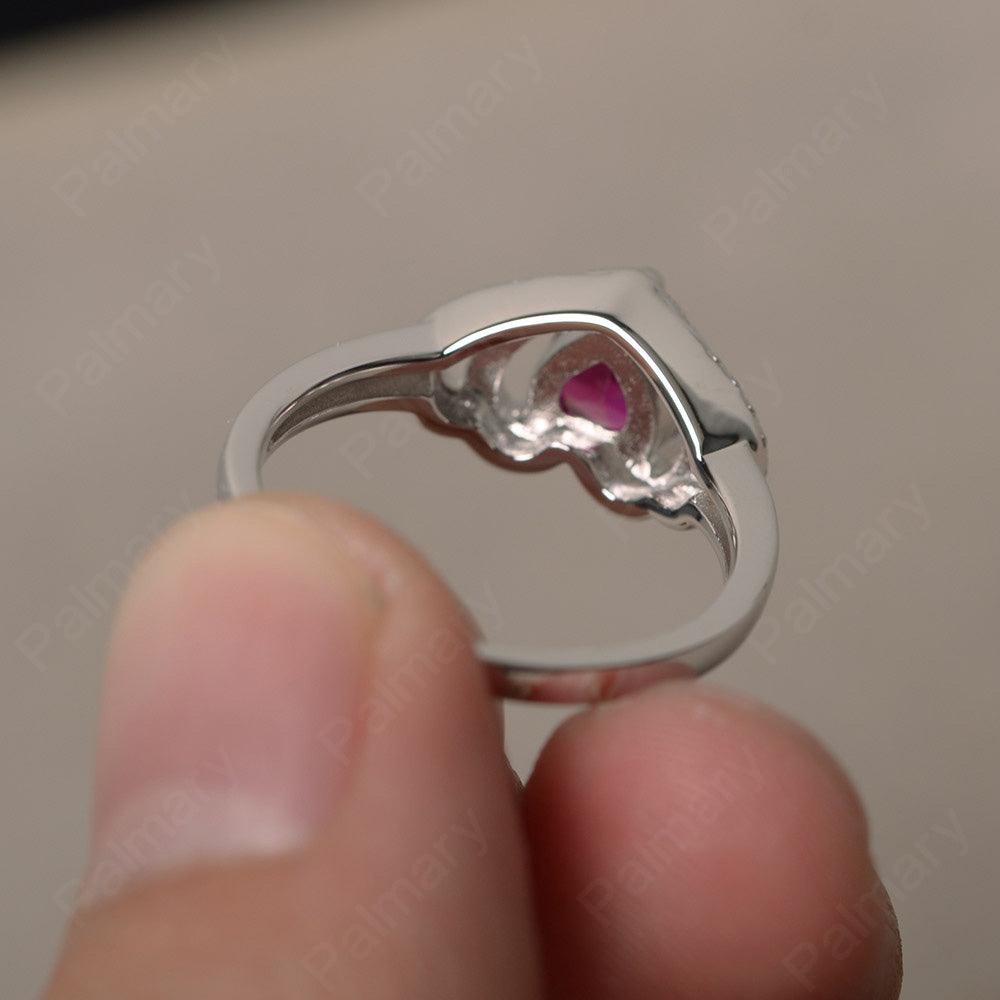 Heart Shaped Ruby Double Halo Rings - Palmary