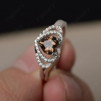 Heart Shaped Smoky Quartz  Double Halo Rings - Palmary