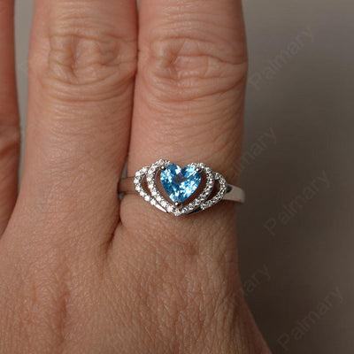 Heart Shaped Swiss Blue Topaz Double Halo Rings - Palmary
