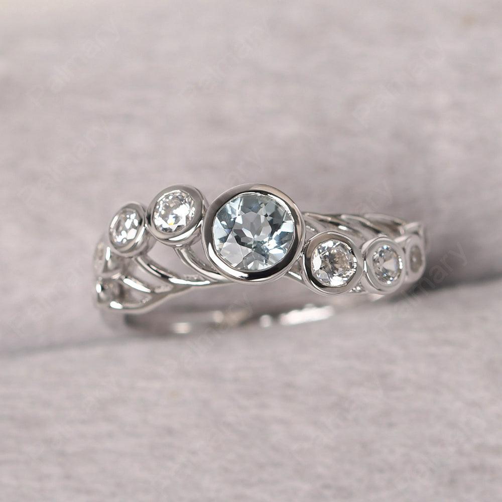 Bezel Setting Multi Stone Aquamarine Mothers Ring - Palmary
