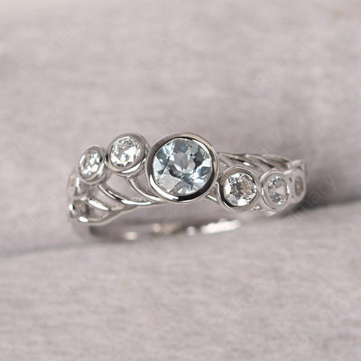 Bezel Setting Multi Stone Aquamarine Mothers Ring - Palmary