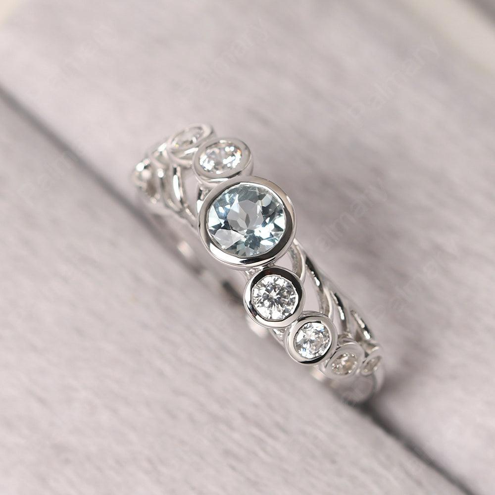 Bezel Setting Multi Stone Aquamarine Mothers Ring - Palmary