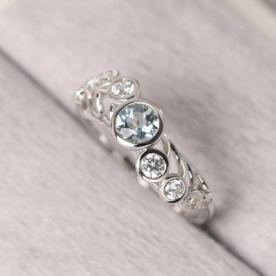 Bezel Setting Multi Stone Aquamarine Mothers Ring - Palmary