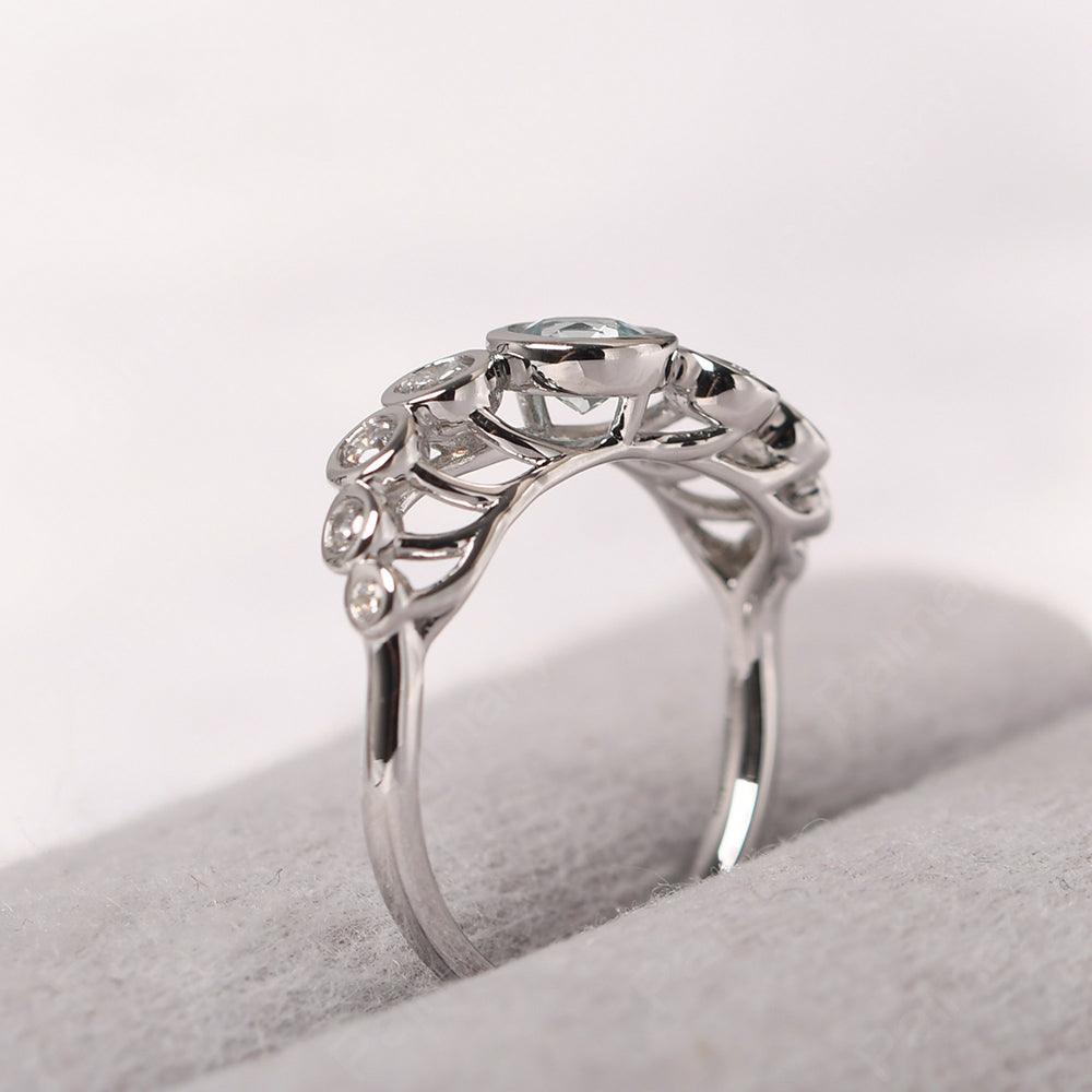 Bezel Setting Multi Stone Aquamarine Mothers Ring - Palmary