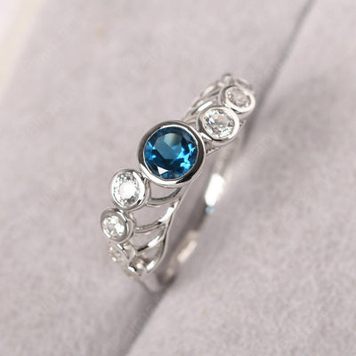 Bezel Setting Multi Stone London Blue Topaz Mothers Ring - Palmary