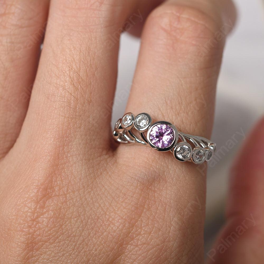 Bezel Setting Multi Stone Pink Sapphire Mothers Ring - Palmary