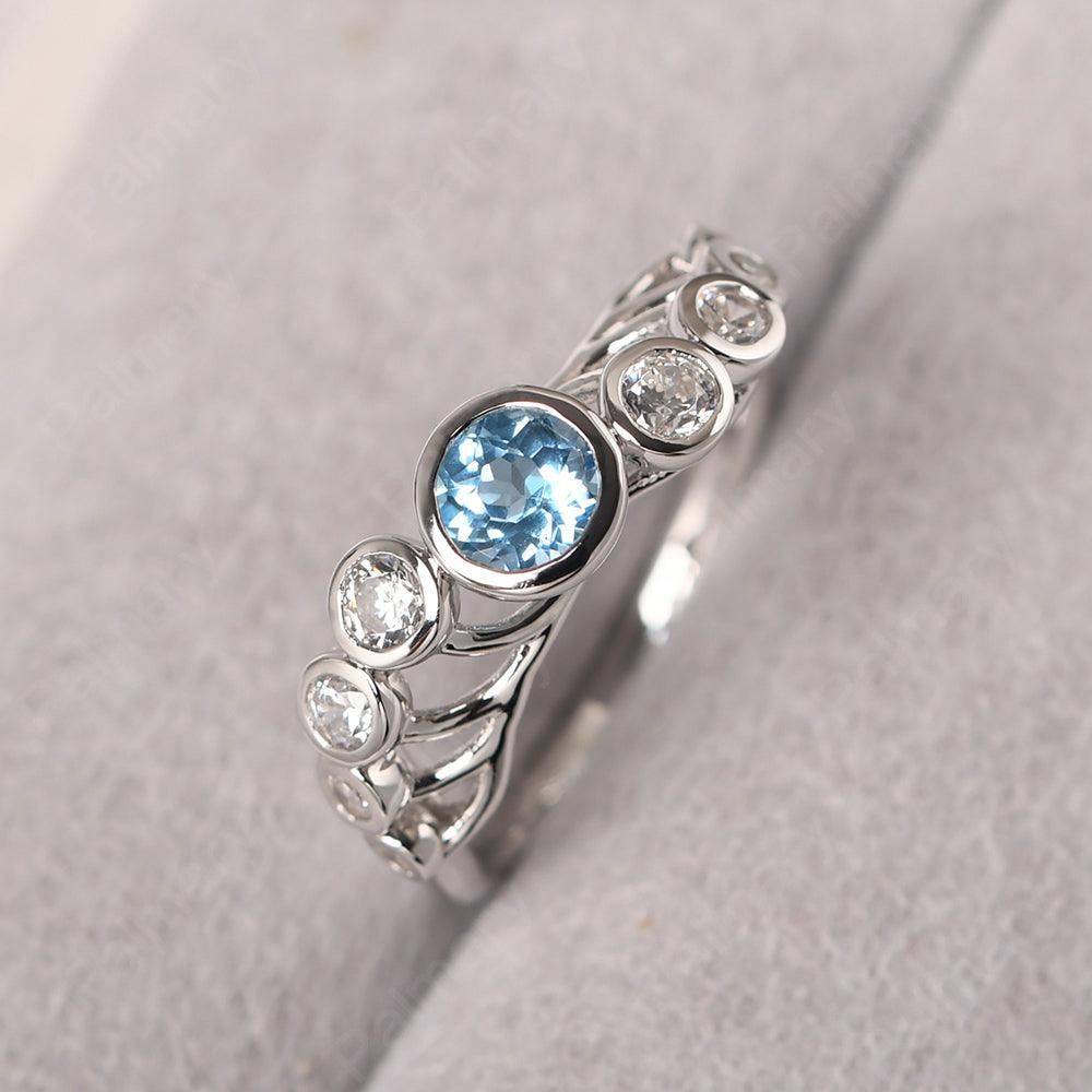 Bezel Setting Multi Stone Swiss Blue Topaz Mothers Ring - Palmary