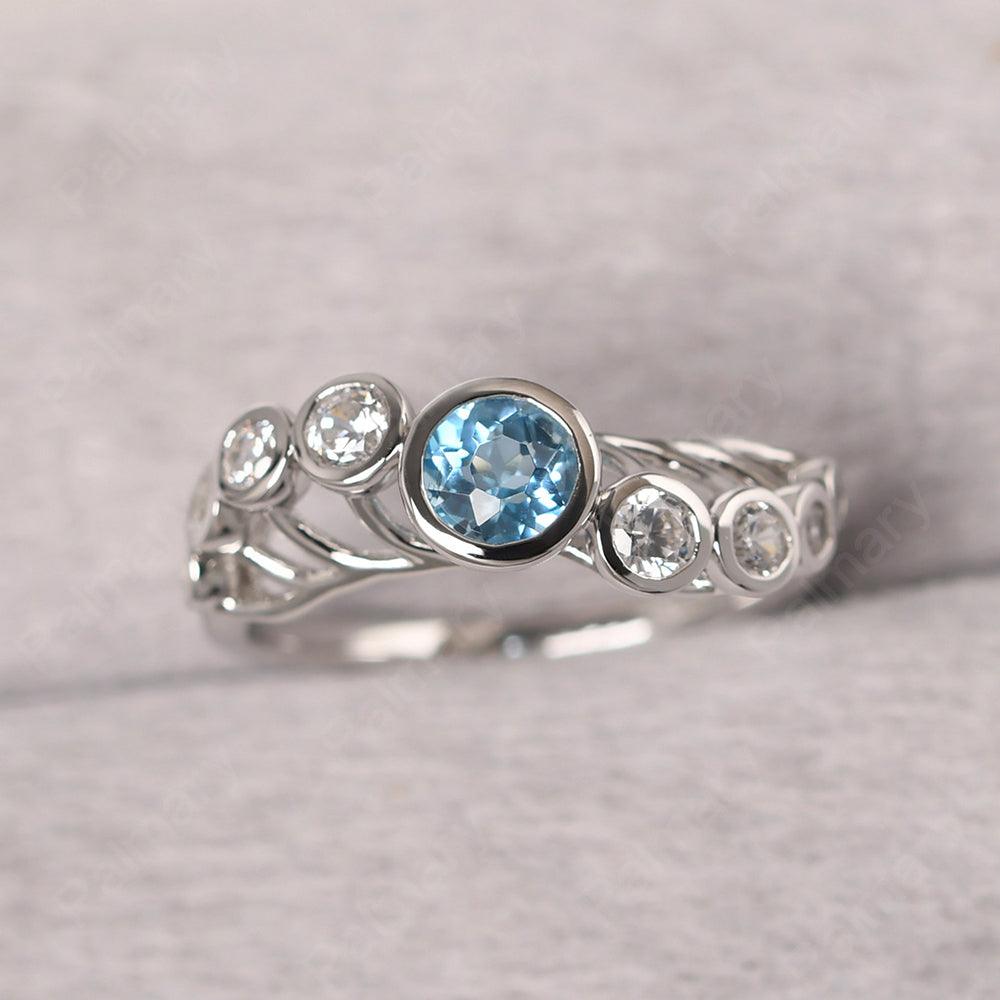Bezel Setting Multi Stone Swiss Blue Topaz Mothers Ring - Palmary