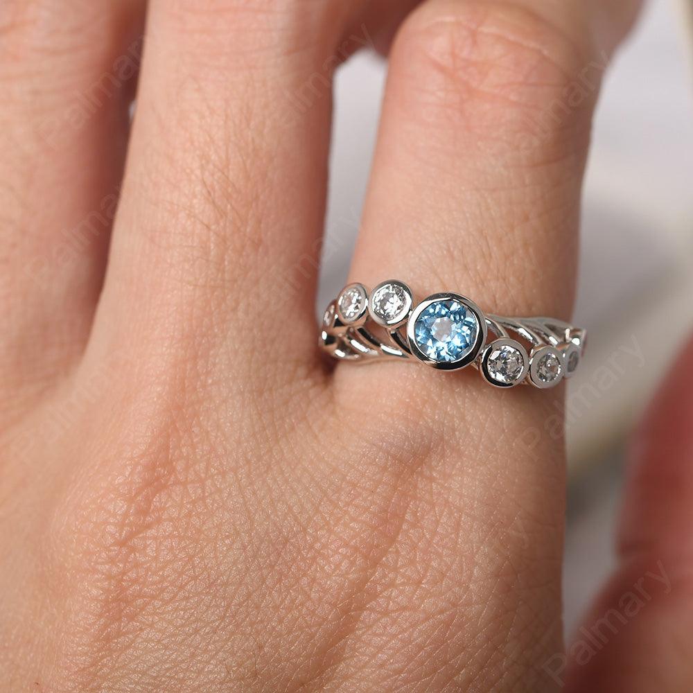 Bezel Setting Multi Stone Swiss Blue Topaz Mothers Ring - Palmary