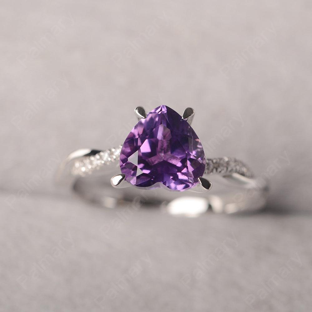 Twist Band Heart Shaped Amethyst Ring - Palmary