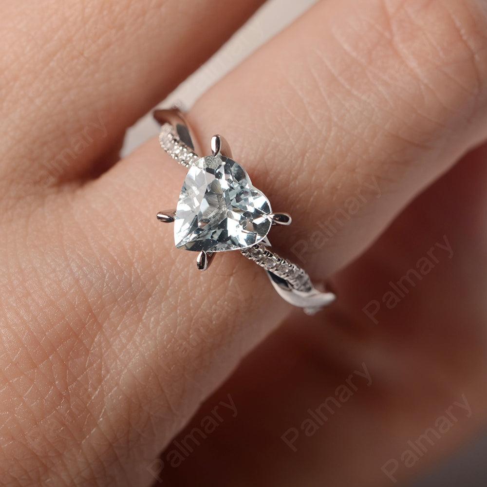Twist Band Heart Shaped Aquamarine Ring - Palmary
