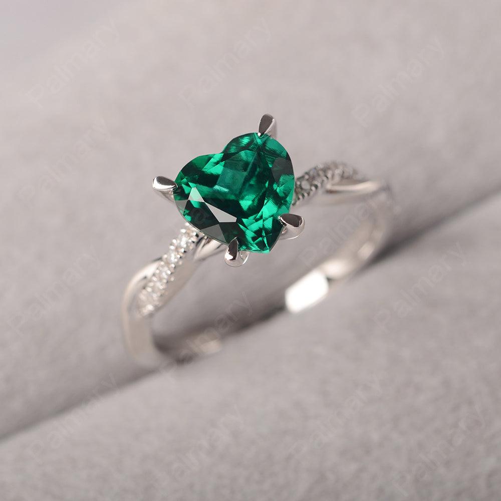 Twist Band Heart Shaped Emerald Ring - Palmary