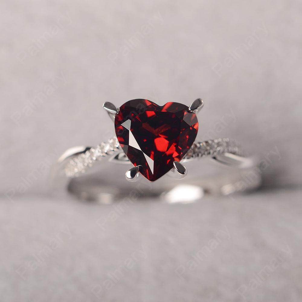 Twist Band Heart Shaped Garnet Ring - Palmary
