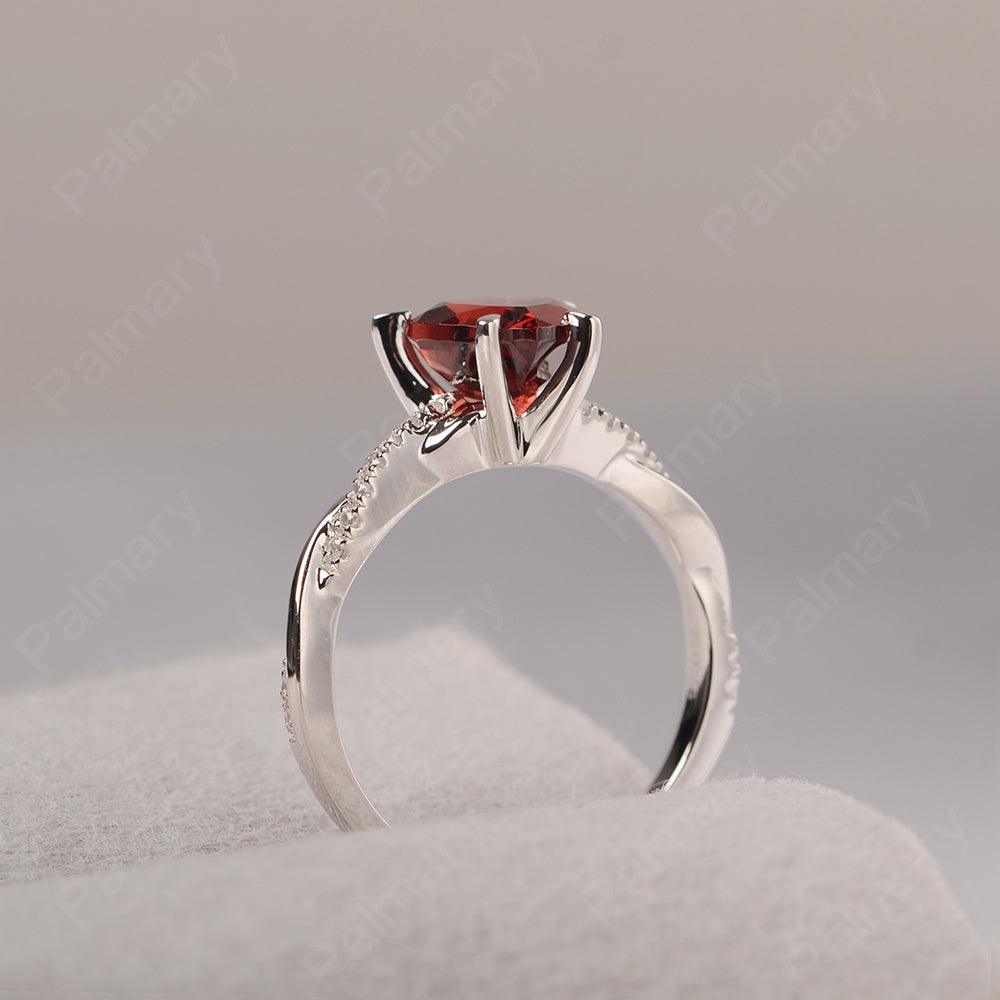 Twist Band Heart Shaped Garnet Ring - Palmary