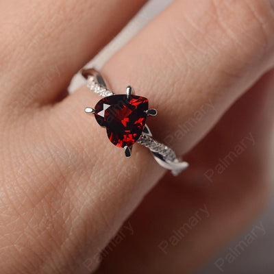 Twist Band Heart Shaped Garnet Ring - Palmary