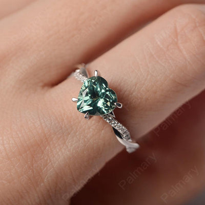Twist Band Heart Shaped Green Sapphire Ring - Palmary