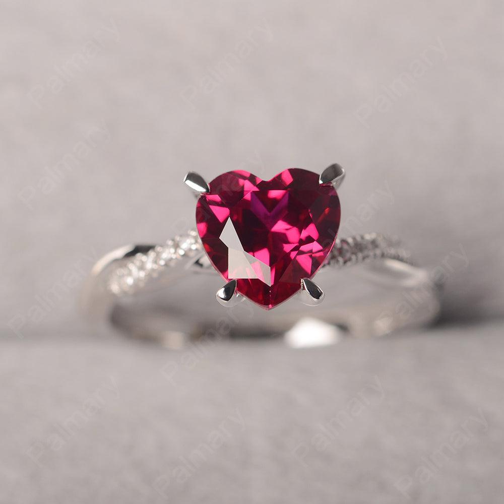 Twist Band Heart Shaped Ruby Ring - Palmary