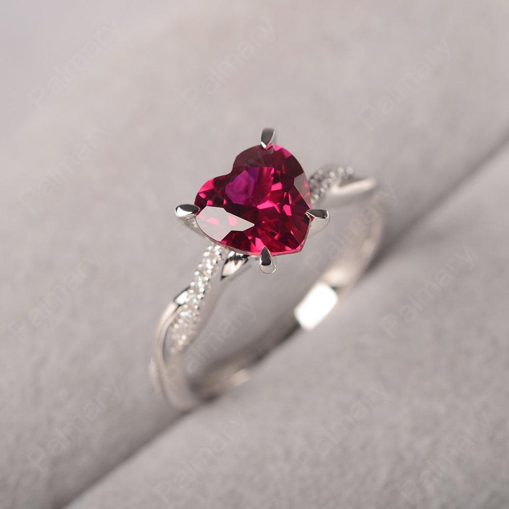Twist Band Heart Shaped Ruby Ring - Palmary