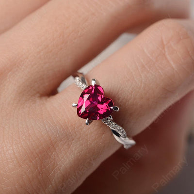 Twist Band Heart Shaped Ruby Ring - Palmary