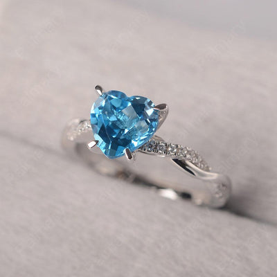 Twist Band Heart Shaped Swiss Blue Topaz Ring - Palmary