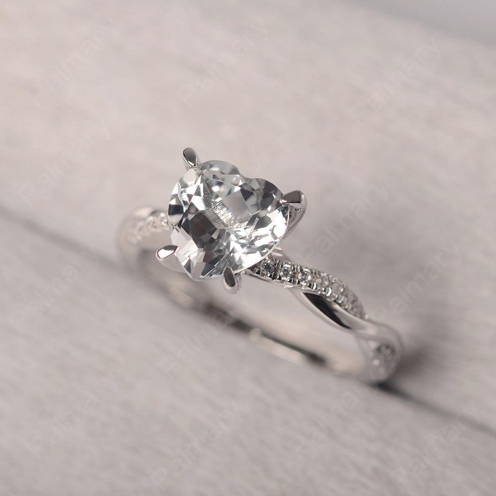 Twist Band Heart Shaped White Topaz Ring - Palmary