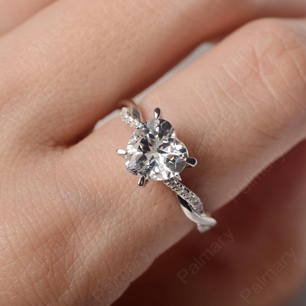 Twist Band Heart Shaped White Topaz Ring - Palmary
