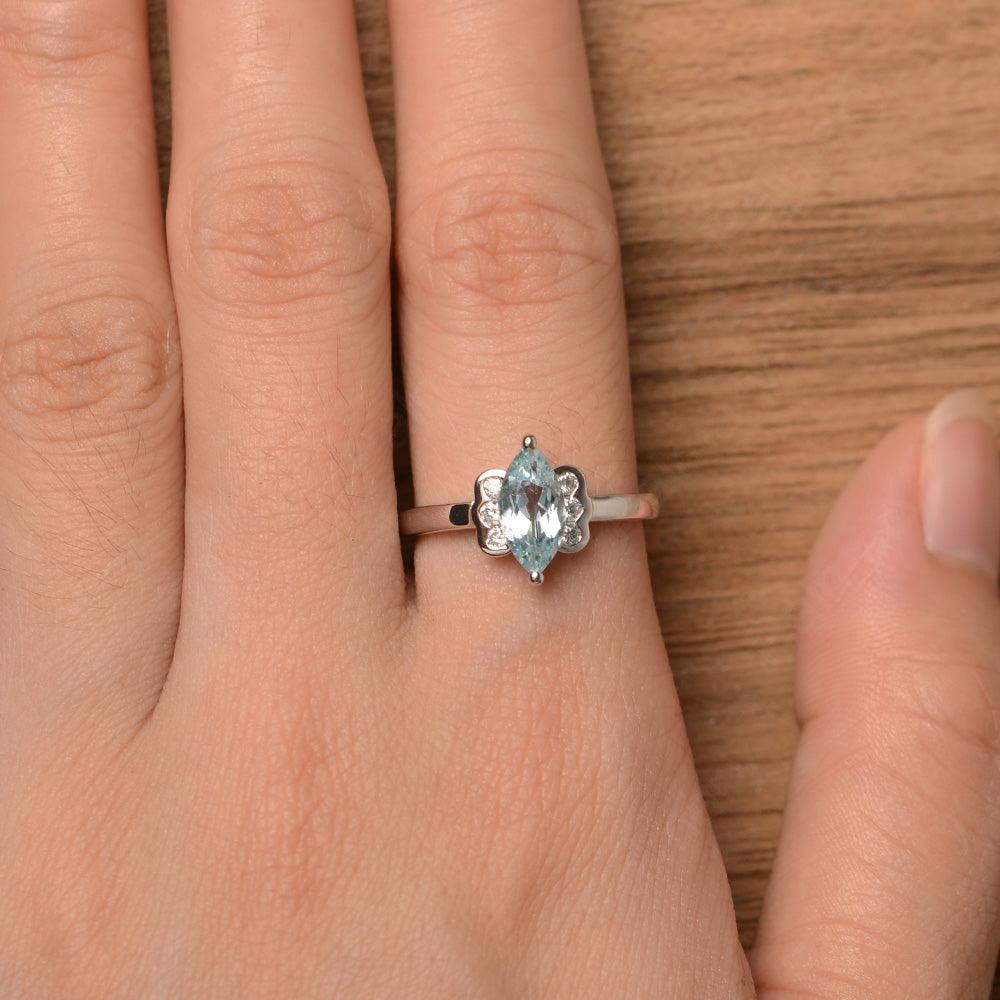 Marquise Cut Aquamarine Engagement Rings - Palmary