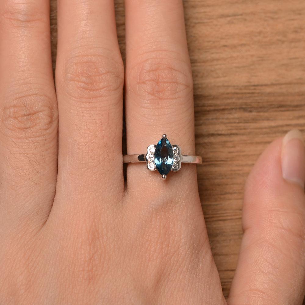 Marquise Cut London Blue Topaz Engagement Rings - Palmary