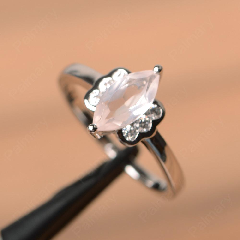 Marquise Cut Rose Quartz Engagement Rings - Palmary