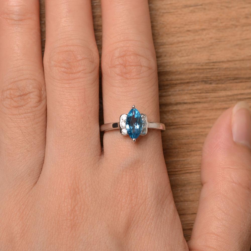 Marquise Cut Swiss Blue Topaz Engagement Rings - Palmary