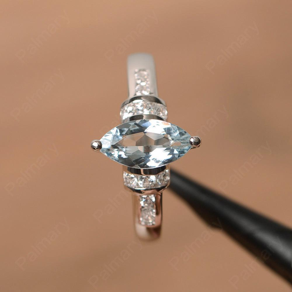 Marquise Cut Aquamarine Wedding Rings - Palmary