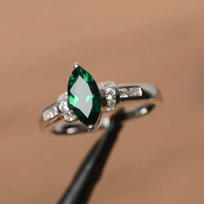 Marquise Cut Emerald Wedding Rings - Palmary