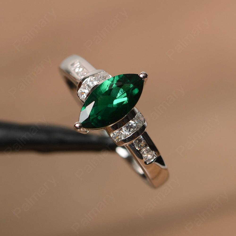 Marquise Cut Emerald Wedding Rings - Palmary