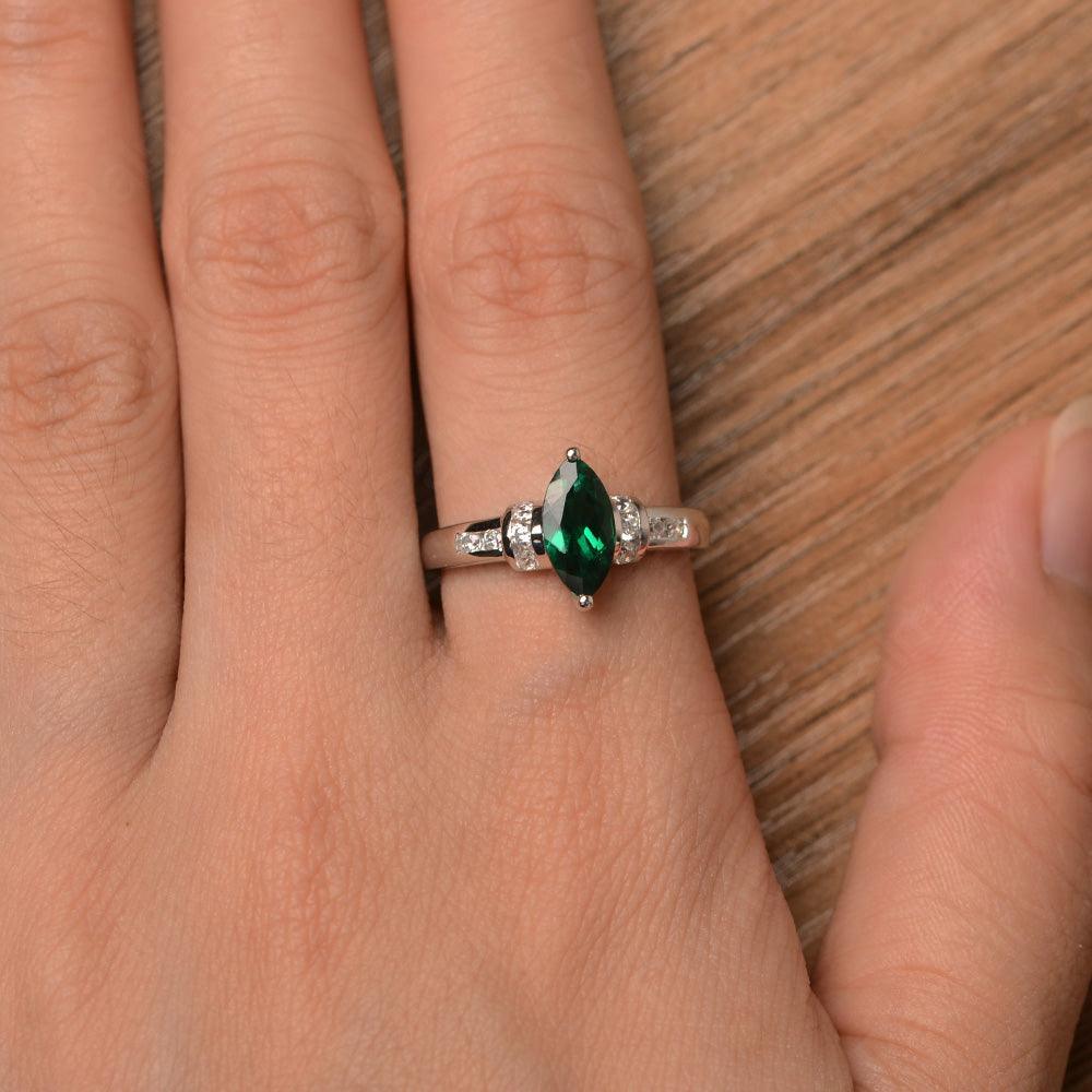 Marquise Cut Emerald Wedding Rings - Palmary