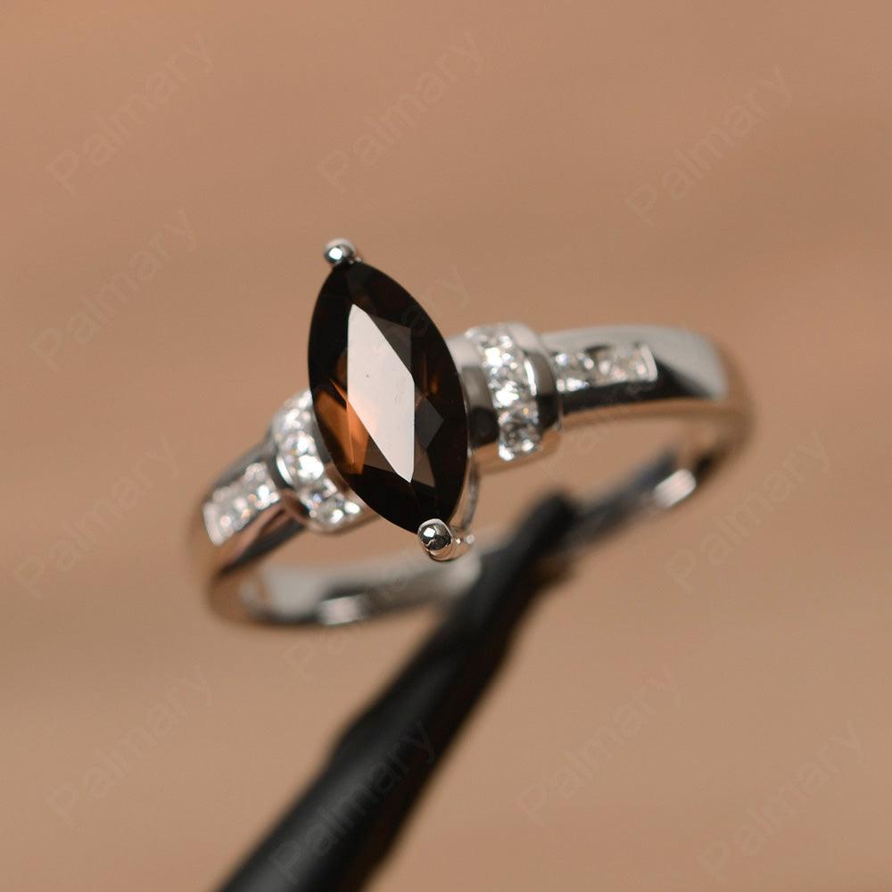 Marquise Cut Smoky Quartz  Wedding Rings - Palmary